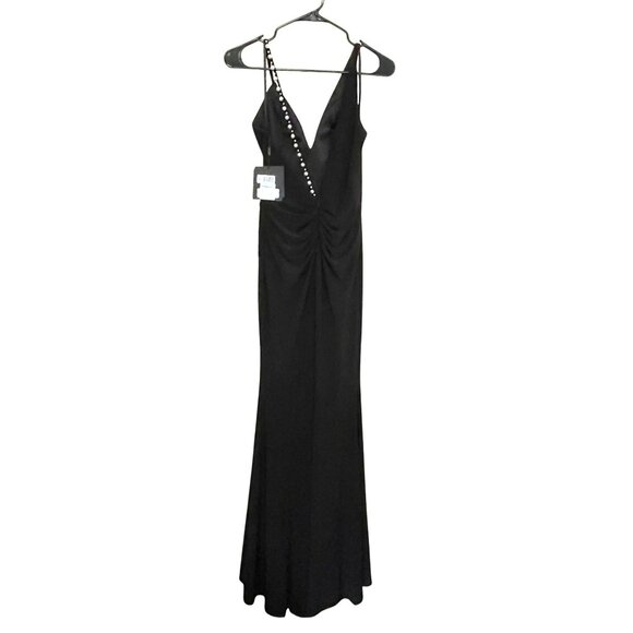 Mac Duggal Pearl Shoulder Strap Black Jersey Maxi Dress Formal Gown Sz 2 NWT - Picture 11 of 13